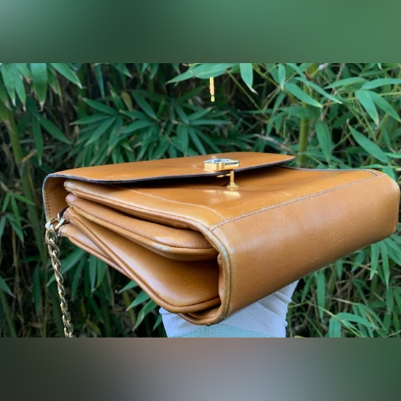 Stunning vintage CELINE Paris tan leather chain link shoulder bag purse two way - Picture 7 of 16